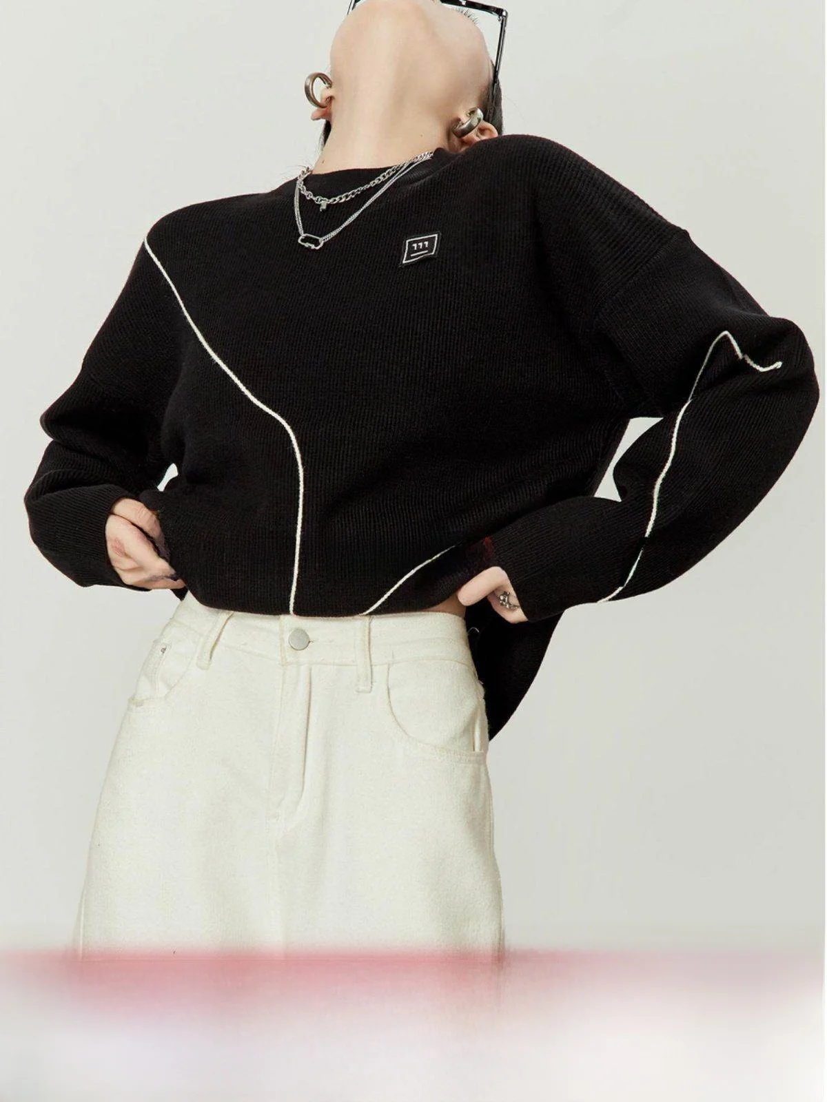 

Стильный вязаный топ свободного кроя с круглым вырезом и длинными рукавами, с линейным дизайном, женская модная повседневная удобная кофта