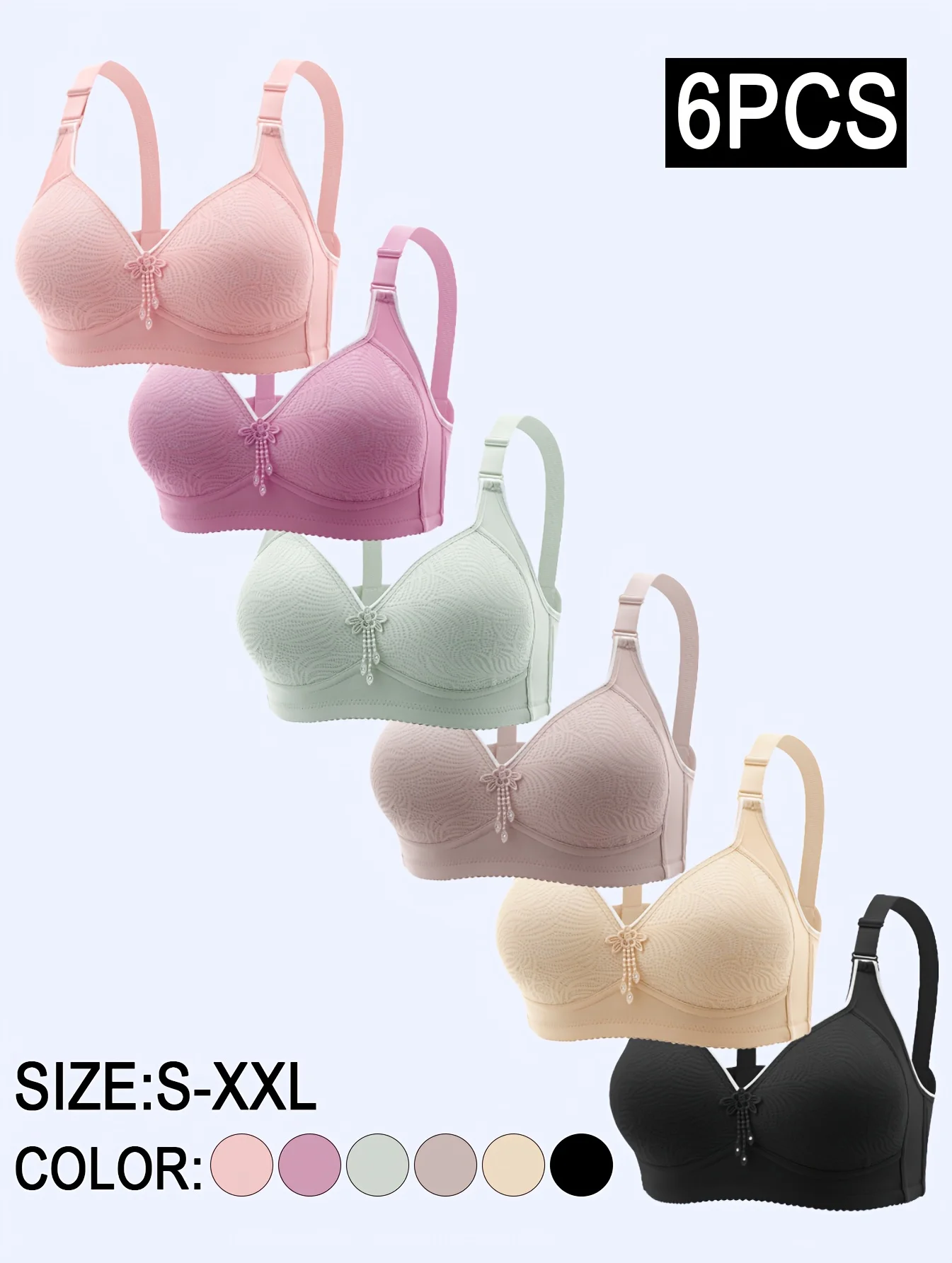 

Бесшовный бюстгальтер с декором из кисточек, 6 шт., без косточек, с эффектом пуш-ап, регулируемые бретели, мягкие цвета: черный/розовый/бежевый/голубой/мятно-зеленый