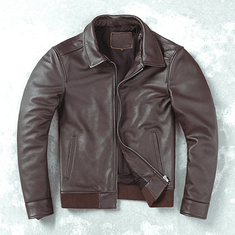 shipping.Plus size Father's Free genuine leather jacket.100% natural cowhide coat.Men classic casual cheap leather cloth.