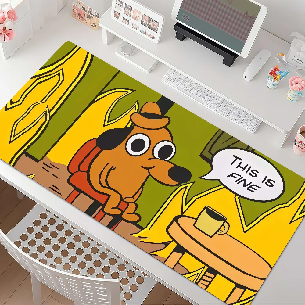 This Is Fine Dog Mouse Pad Square Office Gaming Desk Mat Waterproof Non-Slip Rubber Decorative
