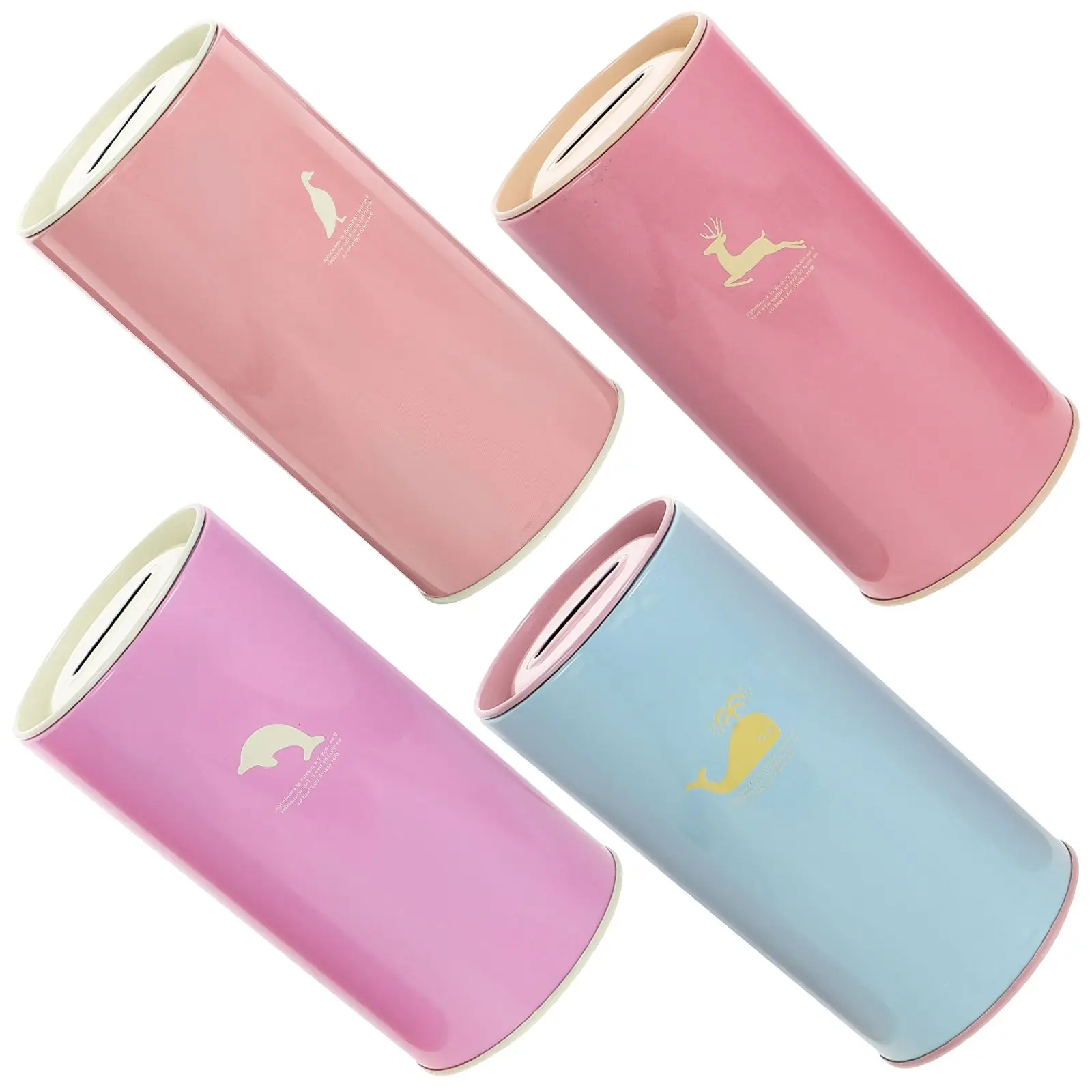 

4pcs Animal Piggy Bank Accessories Anti fall Money Jar Cylindrical Saving Pot Tinplate Cartoon Dolphin Duck Whale