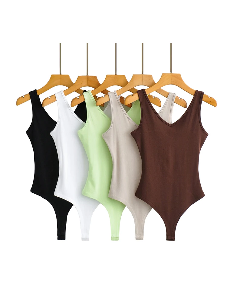 Summer Sleeveless Solid Color Bodysuits Women 5 Colors Backless Knitted Elastic Slim Sexy Bodysuit 2022