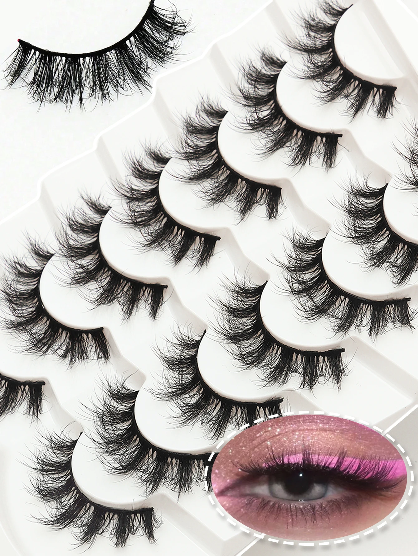 7 pairs of natural cat eye false eyelashes, fluffy and soft, thick 3D mink fur eyelashes, slender and lightweight, multi-layer eyelashes, short thick false eyelashes, bulk false eyelashes, cosmetic products
