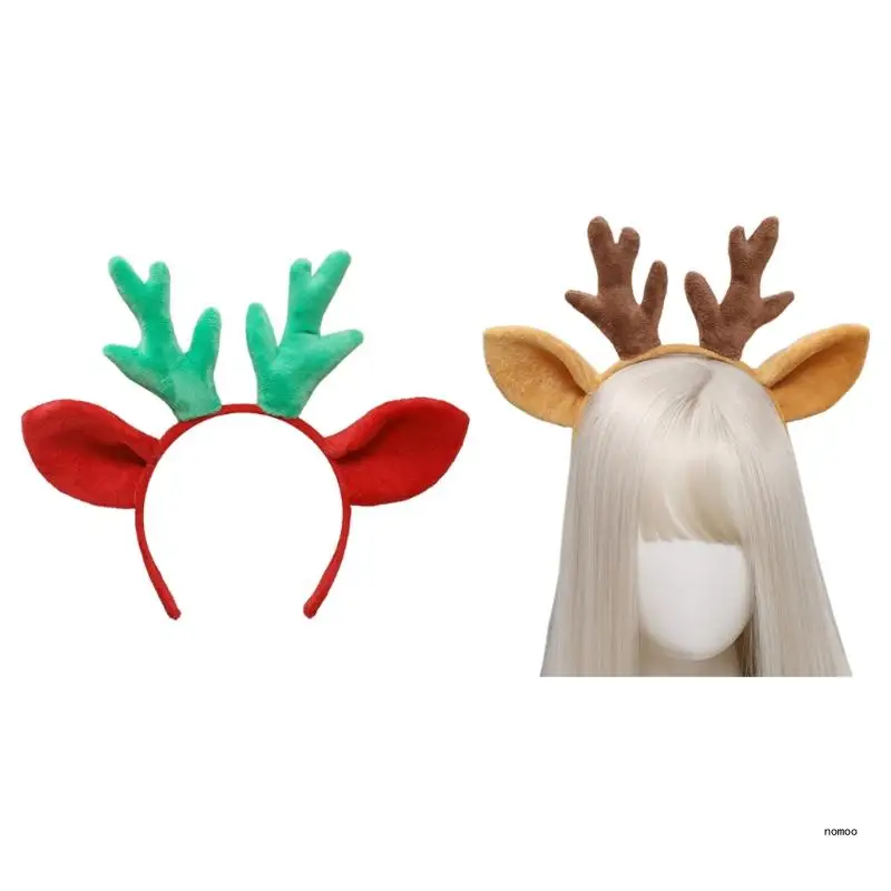 Christmas Furry Animal Deer Ears Hair Hoop Plush Antler Headbands Cartoon Headpiece for Halloween Party Decoration