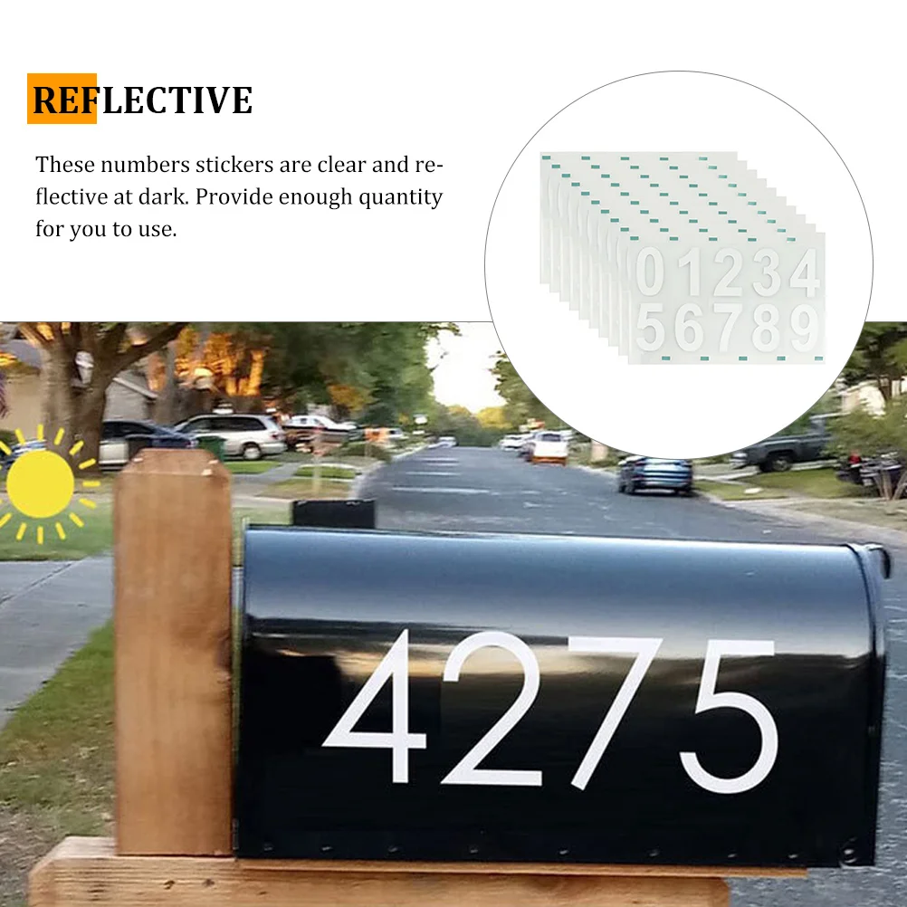 

10 Sets Reflective House Numbers Stickers Waterproof Mailbox Number Decals Self Adhesive White Sun Protection Outside