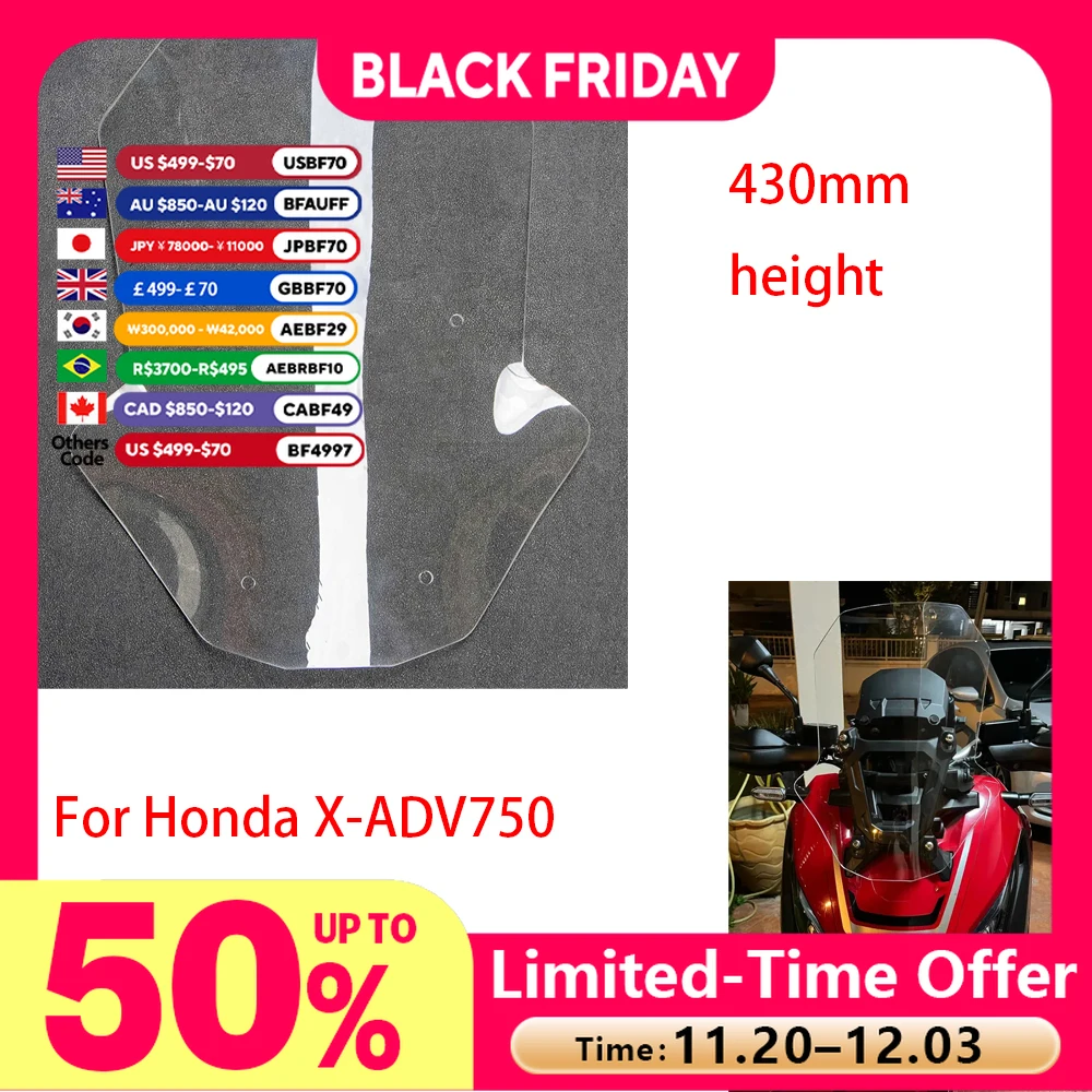 

X-ADV750 Motorcycle Windscreen Windshield 43cm Fit For Honda XADV 750 2017- 2020 X-ADV 750 XADV750 2018 2019 Visor Deflector