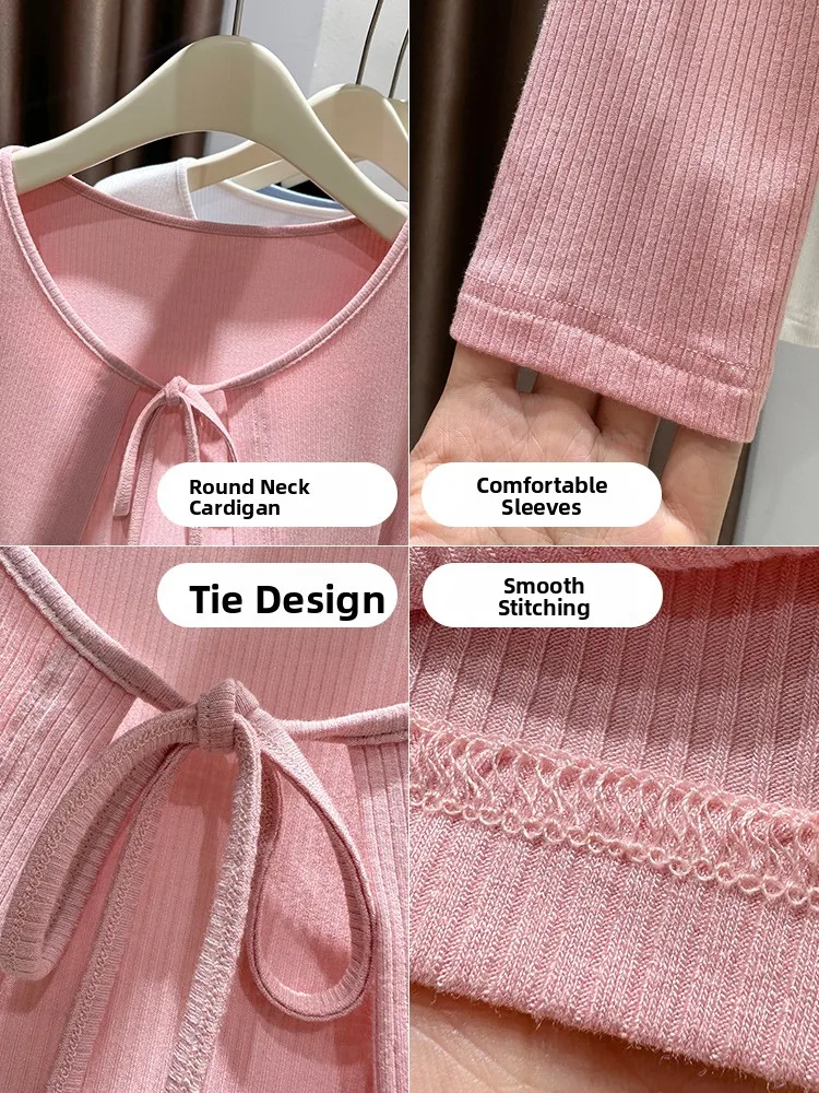 ホワイトモーダルショートカバーアップカーディガンレディース夏の日焼け止め薄いストラップベストトップオープンフロント韓国スタイル長袖