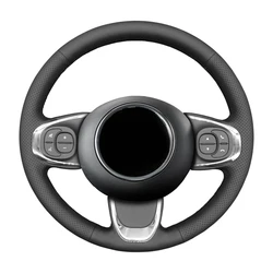 Black Faux Leather Car Steering Wheel Cover For Fiat 500 2015-2021 500C 2016-2021