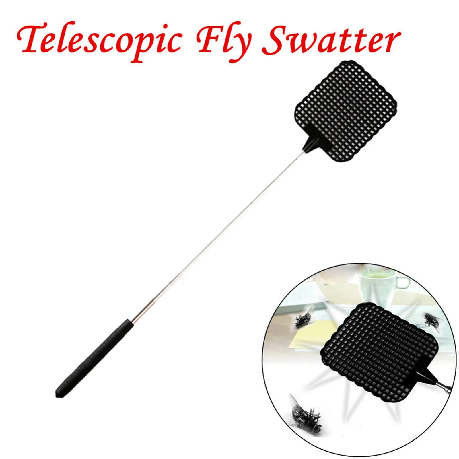 Telescopic Fly Swatter 5 PCS Durable Plastic Fly Swatters with Stainless Steel Handle for Indoor Outdoor, Extendable Flyswatter