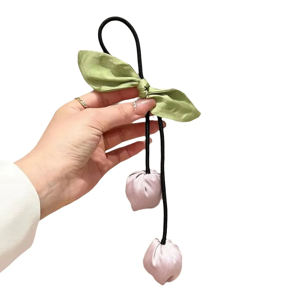 

Sweet Tassels Tulip Hair Rope Bowknot Korean Style Flower Hair Ring Cloth Headdress Elastic Hair Band Daily
