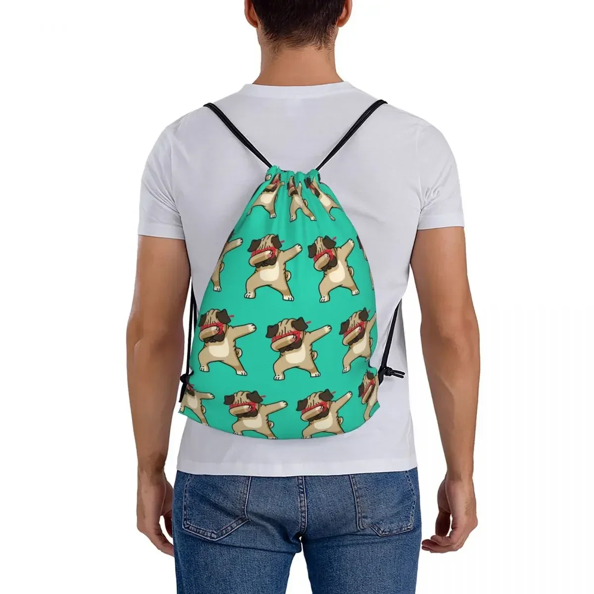 Tamponando Pug Divertente Hip Hop Tshirt Zaini Borse con coulisse Coulisse Bundle Borsa sportiva tascabile BookBag per uomo donna scuola