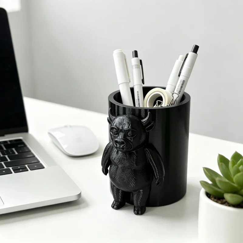Gothic-Style Horned Devil Calf Pen Holder, Quirky Little Devil Monster 3D Statue Pencil Holder, Matte Black Solid Petg Material Large-Capacity Desktop Organizer, Pen Storage Container, Stationery Organizer, Stable Base That Won'T Tip Over, Suitable for Office Desks, Student Desks, Gaming Desks, Dark and Cute Atmosphere Desktop Decoration, Gothic-Style Room Decoration Accessories, Novelty and Unique Stationery, Desktop Clutter Organizer, Fun Gift Item