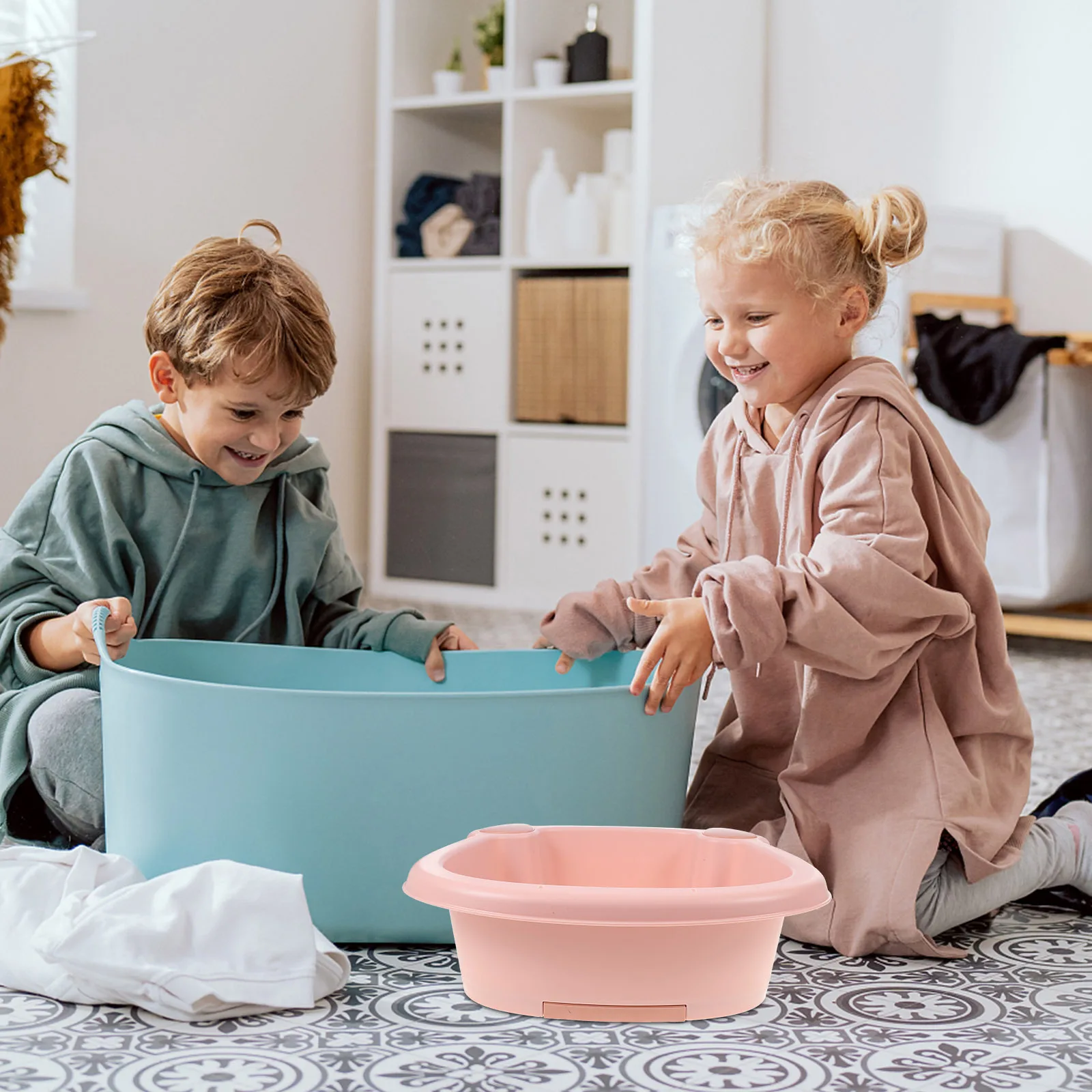 

2Pcs Anti-Slip Washboard Plastic Washbasin Multifunctional Home Kitchen Outdoor Camping Laundry Basin Set Washboard for Laundry