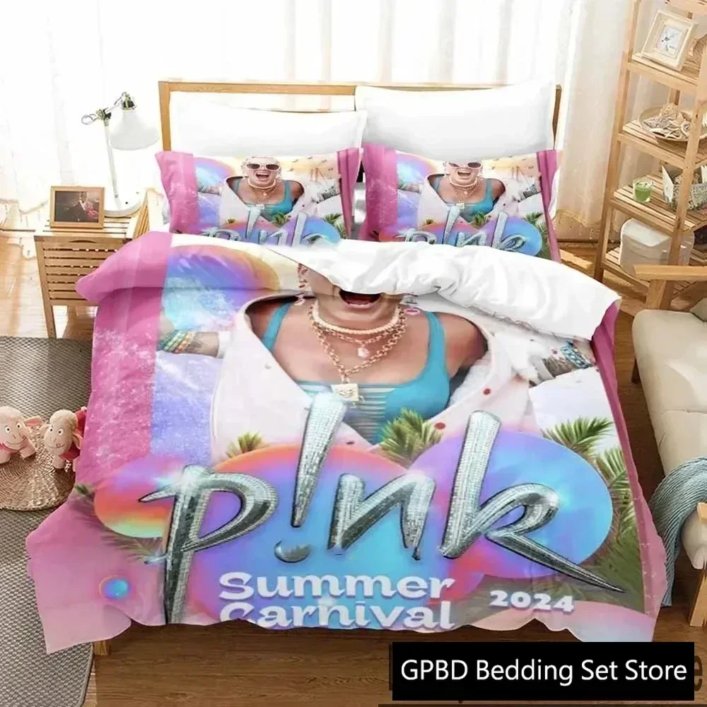 Luxury New 3D Print Personality Hip Hop Pink Singer Tour Bedding Set Duvet Cover Bed Set Quilt Cover Pillowcase Size Boys Adult