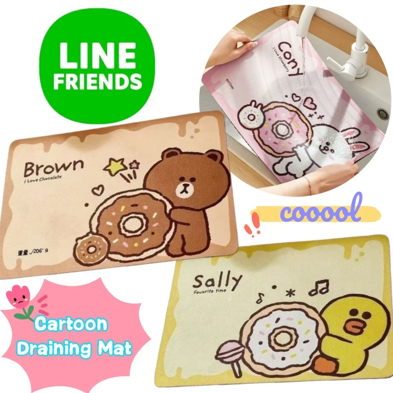 

Line friends Brown Cony Sally High Color Creative Kitchen Countertop Drain Mat Cartoon Cute Tableware Dishes Insulated Placemat