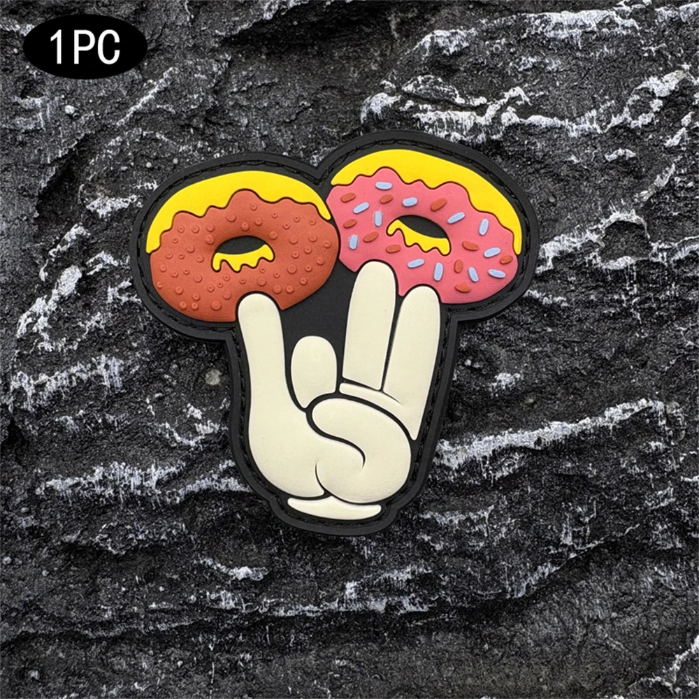 Donut Gesture Pattern Arm Badge PVC Patch Emblem Decal Glow-in-the-Dark Free Hook and Loop Backing