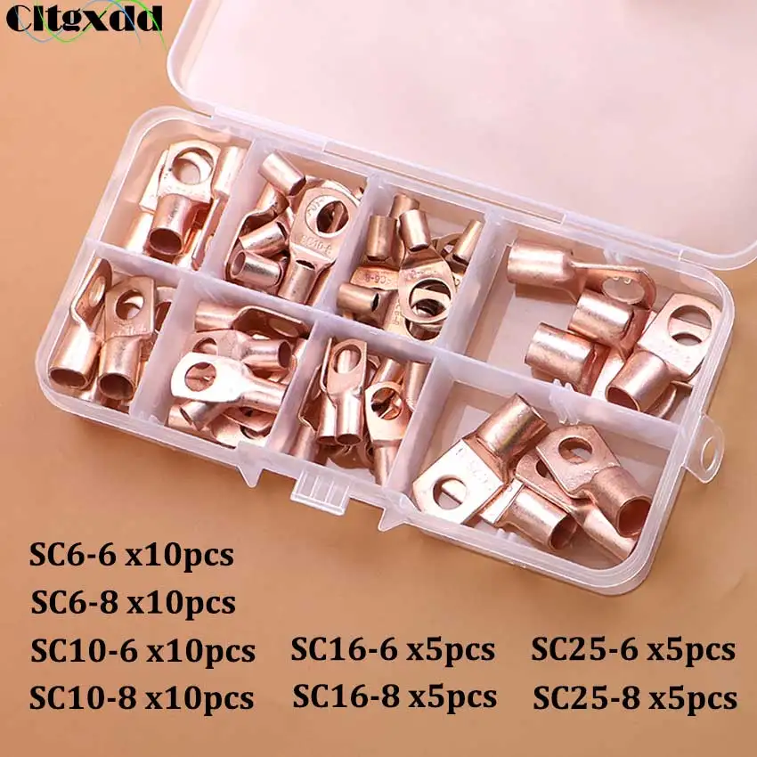 Copper Lug Ring Wire Connectors Bare Cable Electric Crimp Terminal SC4-4 SC4-6 SC6-6 SC6-8 SC10-6 SC10-8 SC16-6 SC16-8 SC25-6