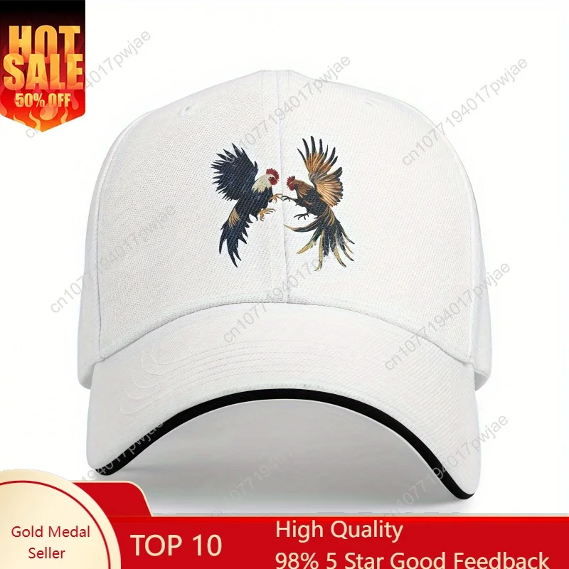 

[Vibrant Rooster Cap] 1pc Stylish Baseball Cap - Breathable Mesh, Black with Vibrant Golden & Red 3D Rooster Design | Sports Cap