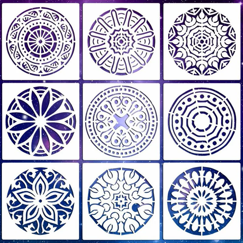 15*15cm Round Mandala Stencils PET Hollow Leak Printing Board DIY Layering Furniture Wall Painting Template Decoration Reusable