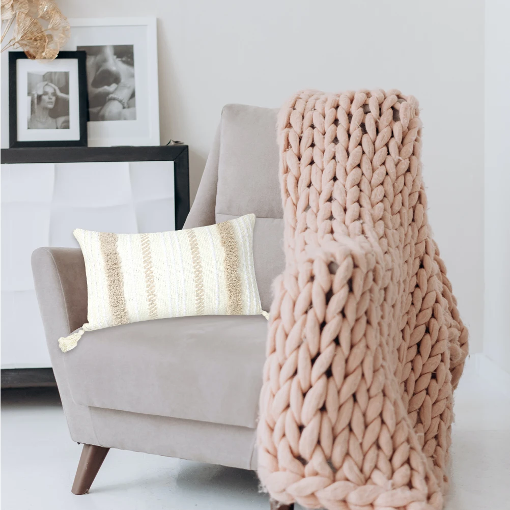 

Tassel Pillow Case Cotton Woven Cushion Cover for Couch Car Yard Office 16x16 Inch Practical Housewarming Present