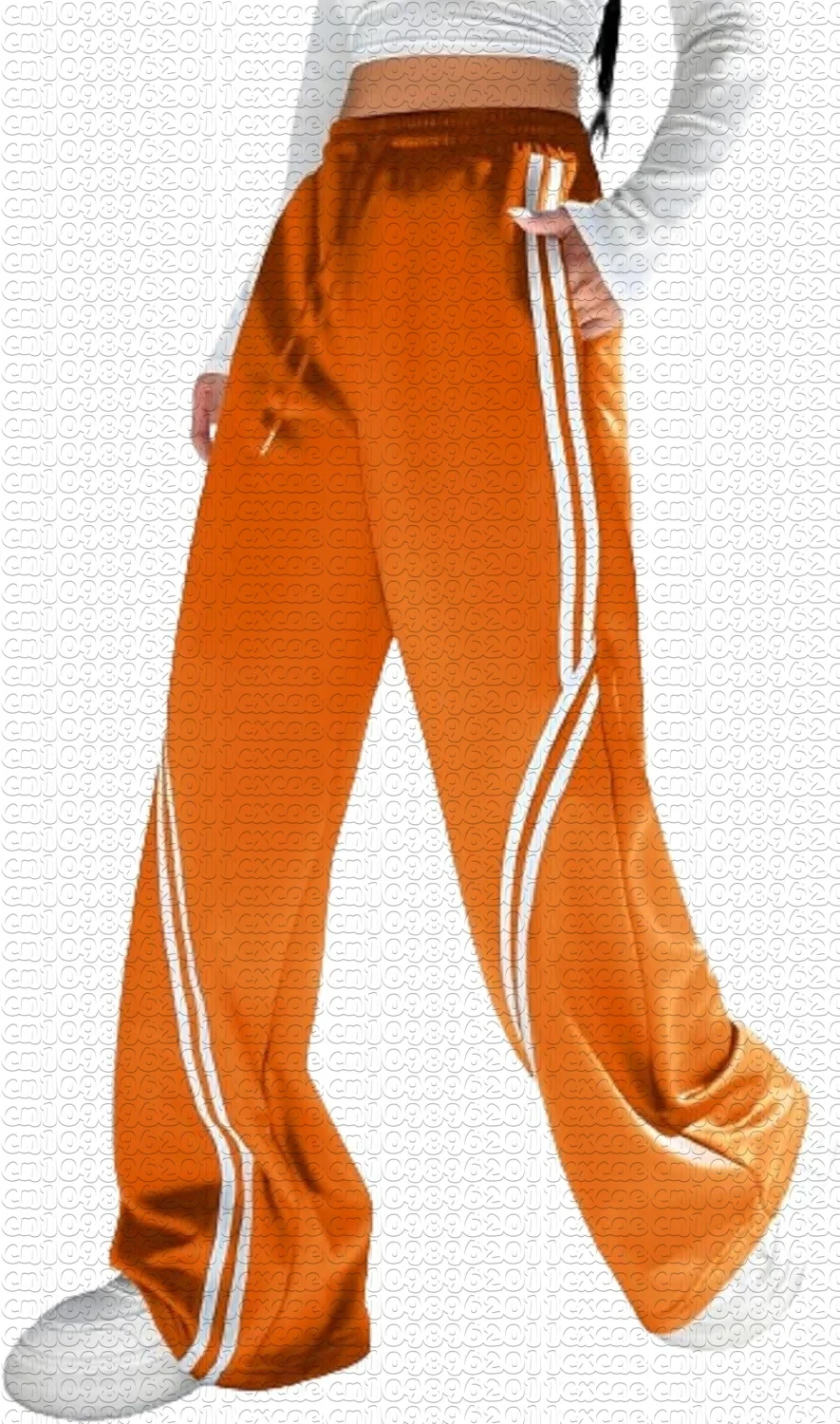 Unisex Summer Loose Straight Trousers 3D Side Stripe Print Street Pants Elastic Waist Drawstring Casual Sport Long Pants