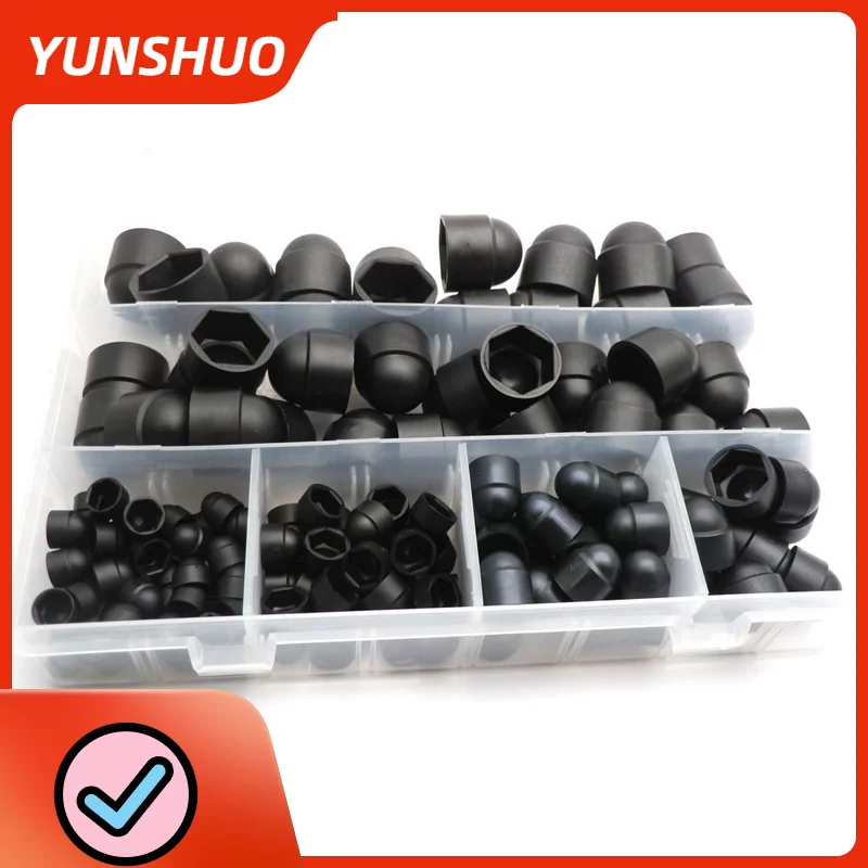 

145pcs/set Assorted Plastic Nut Hex Bolt Covers M4 M5 M6 M8 M10 M12 Kit Black for Hexagonal Screw Bolt Dome head