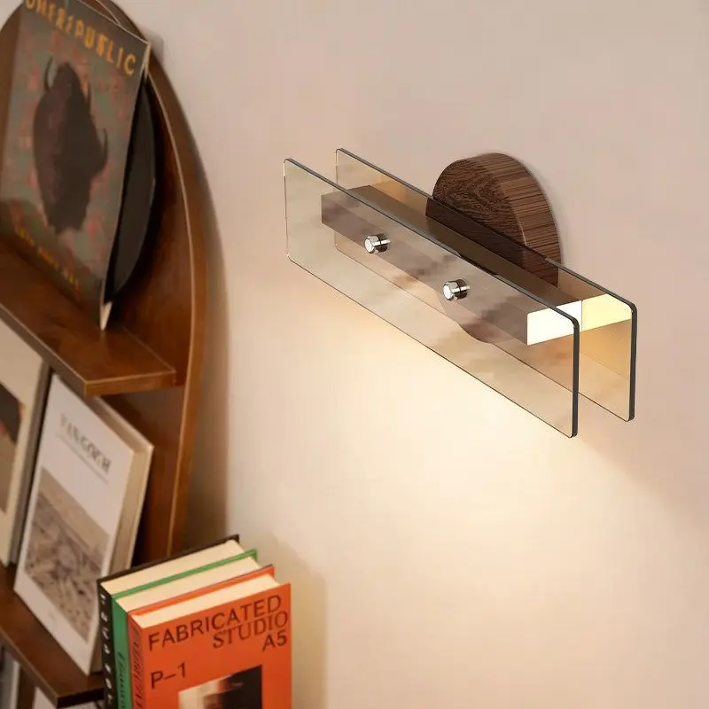 Wall Sconce Mid Century Modern Wall Lamp Bedroom Bedside Lighting New Walnut Wood Grain Luxury