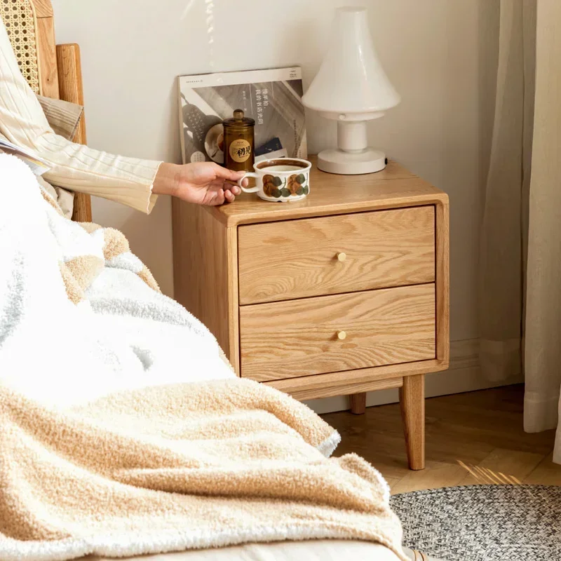 Night Table Full Solid Wood Modern Contracted Oak Bedside Table With Drawers Nordic Bedroom Small Locker