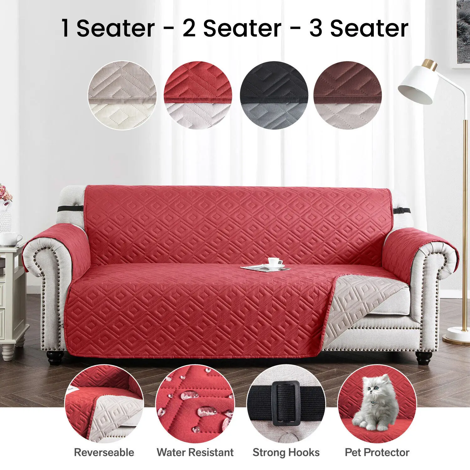 

1/3 Seater Slipcover Waterproof Reversible Sofa Covers Washable Couch Protectors