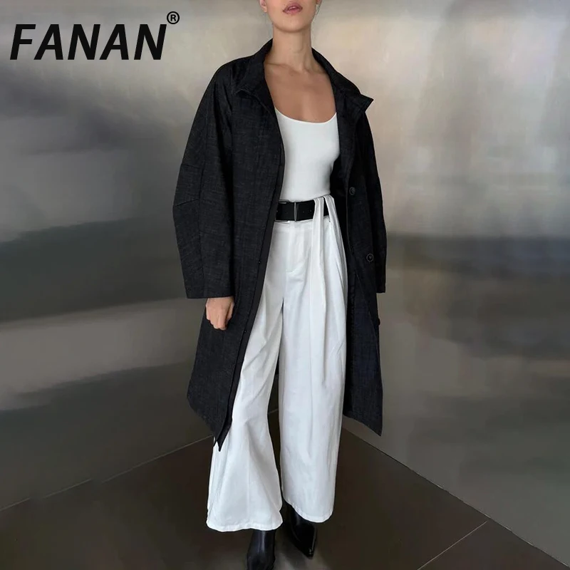 

FANAN элегантный джинсовый плащ с воротником-стойкой, женский однобортный пояс, длинная ветровка со сборкой на талии, модные пальто, новинка осени
