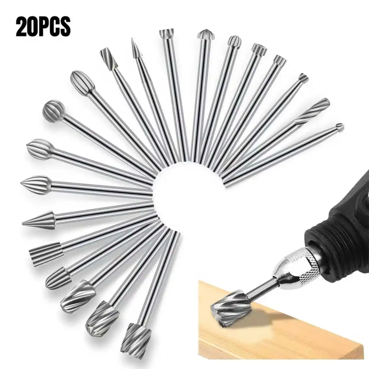 

20 шт. набор вращающихся сверл и заусенцев с хвостовиком 1/8 дюйма, подходит для деревообработки, резьбы, гравировки и сверления своими руками