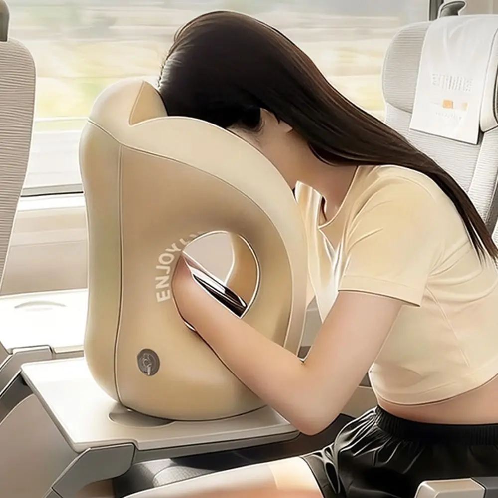 Hot Neck Protection Inflatable Sleeping Pillow PVC Foldable Sleeping Device Convenient Back Support Cushion for Office Travel