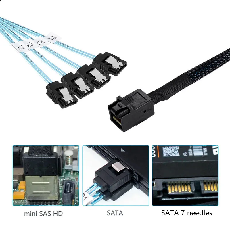 وحدة تحكم داخلية صغيرة SAS HD SFF8643 إلى 4 SATA كابل SFF 8643 اللوحة إلى 4 SATA 7Pin 12Gbps كابل خادم القرص الصلب