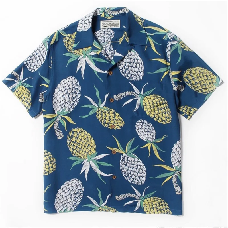 WACKO MARIA High-end Heavenly Tokyo Drunken Dreams Full Print Pineapple Hawaii Short Sleeve Shirt Summer Brand Shirt