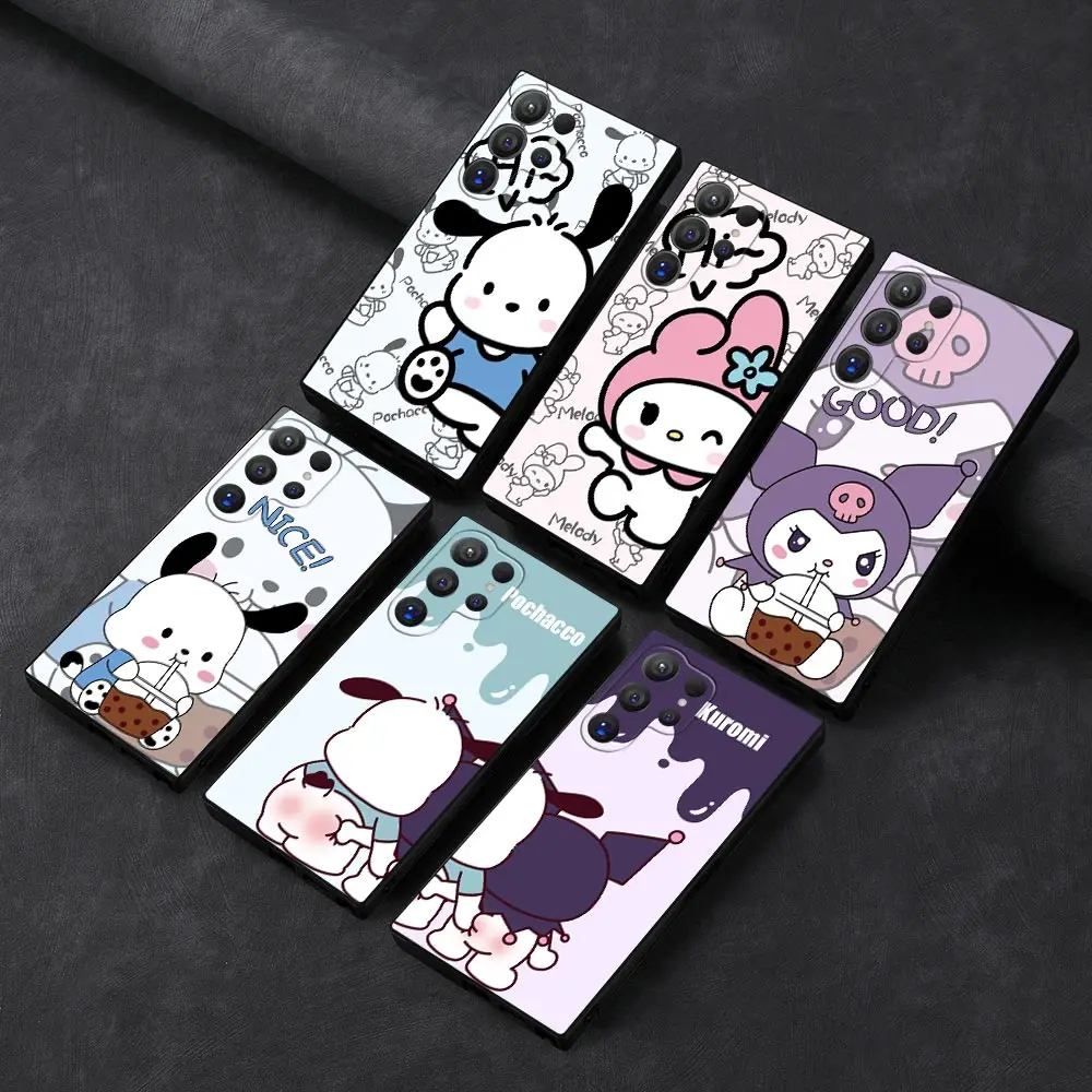 

Cartoon Cute Kuromi Pochacco Melody Case For Samsung Galaxy S24Ultra S23 S21 S20 Fe S10 S25 S22 Plus S24 Ultra Case Black Cover
