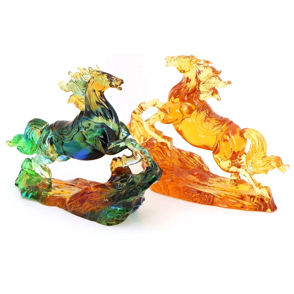 

Colour Glaze Horse Statue Glass Animal Crystal Art Colorful Sculpture Ornament Fengshui Crafts Home Decor New Year Lucky Gifts