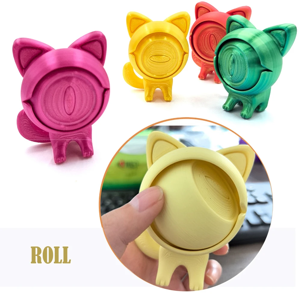 3D-geprint speelgoed Roll Kitten Cat Model Roterend Opnieuw georganiseerd Decompressie Kinderspeelgoed Ontspanning Desktop Decoratief cadeau Zakspeelgoed