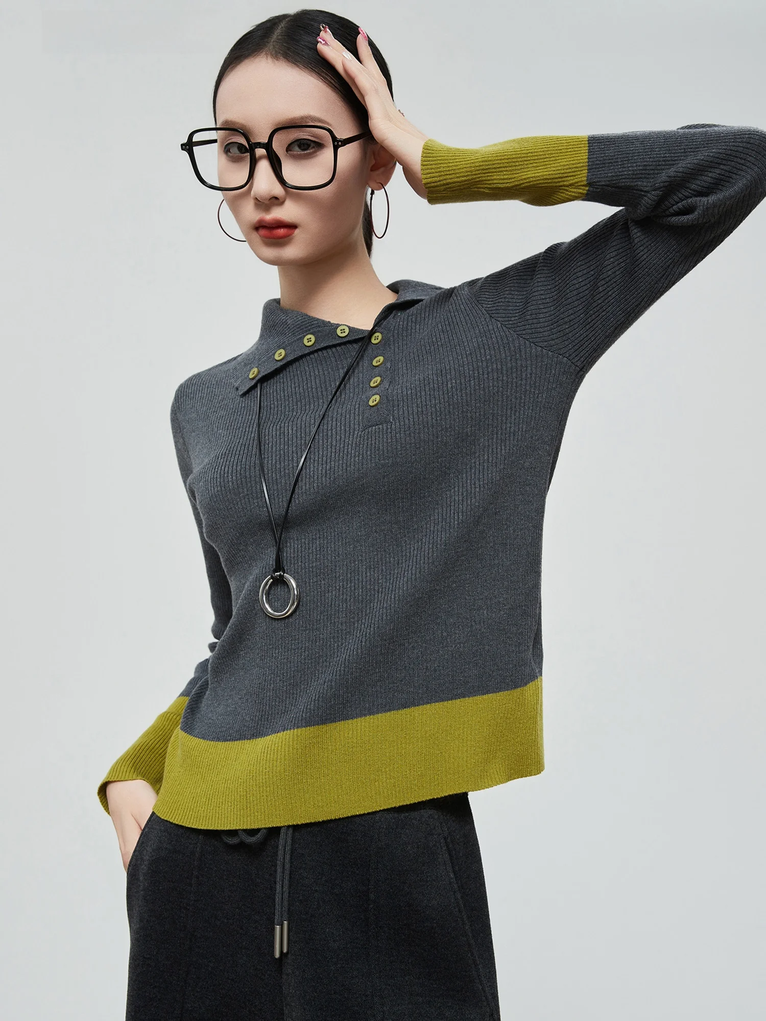 

Color Blo Knitted Slim Fit Collar Base irt Women's Faion Trendy Inner Wear Top Commute Sle Polyester Blend Long Sve
