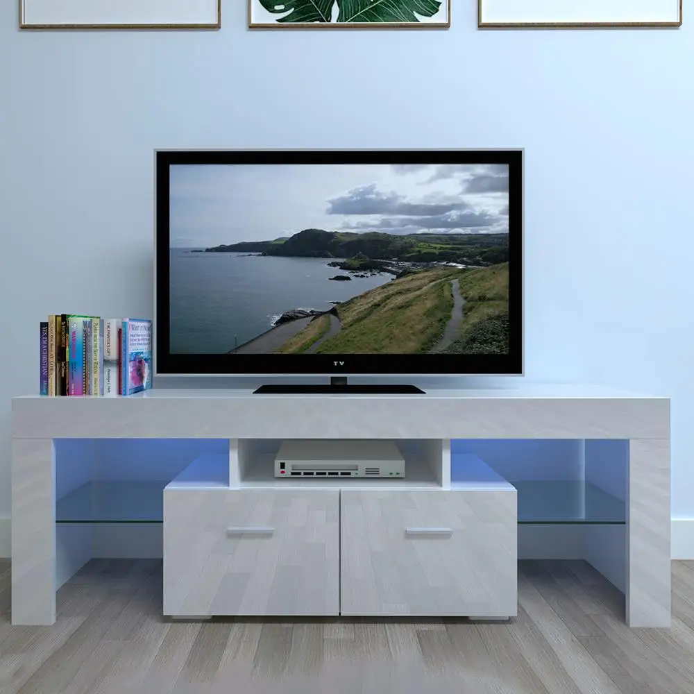 Modern White TV Cabinet with 2 Drawers for Stylish Home Décor