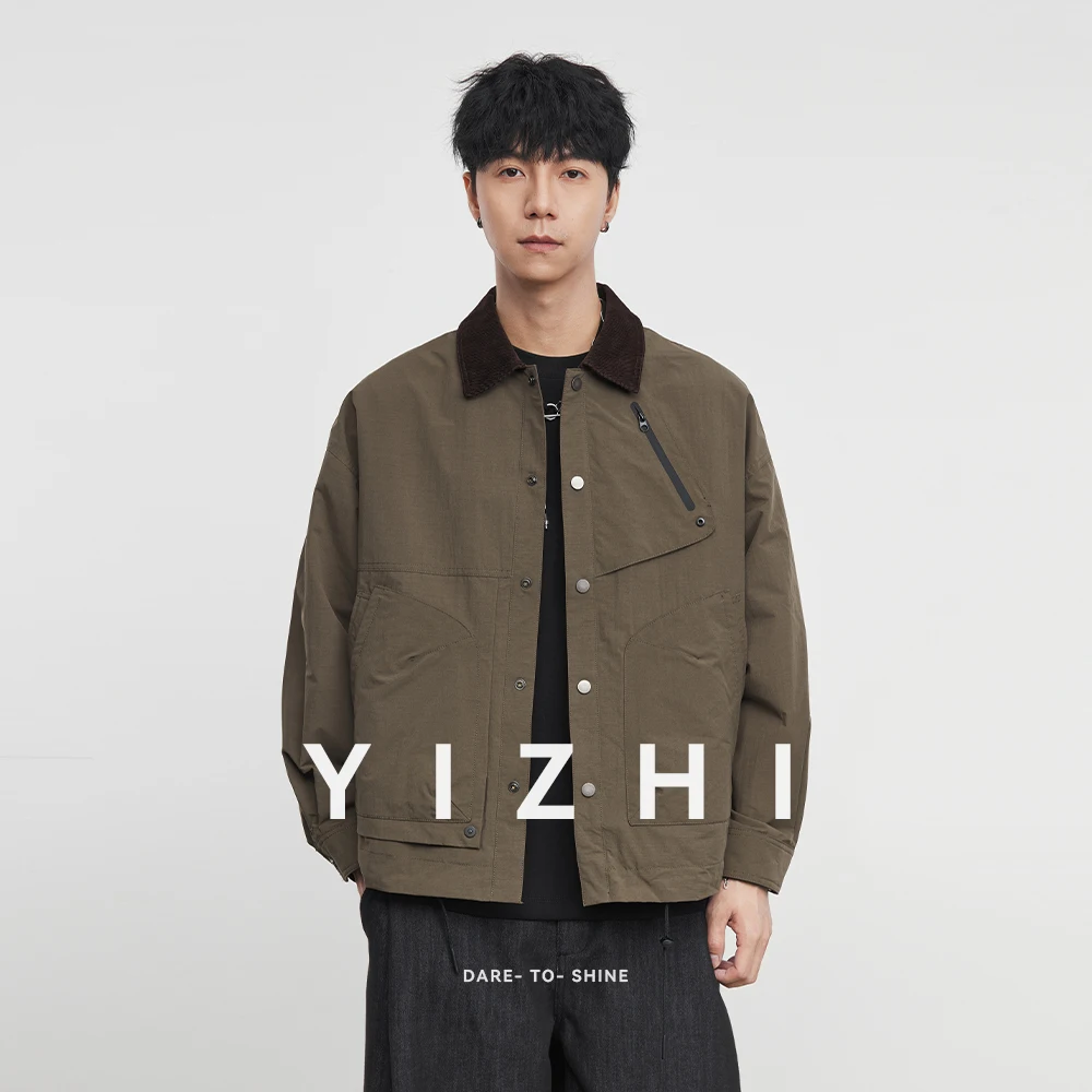 

2025 Autumn New American Retro Work Jacket Men's Contrast Color Lapel Splicing Coat Long Sleeve Top Men's Jacket