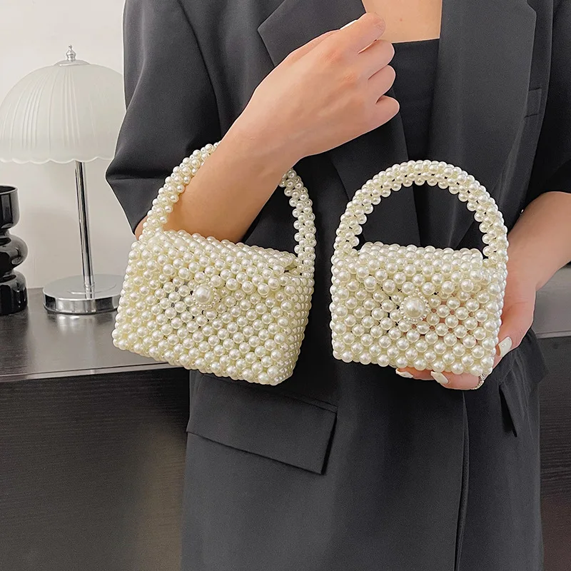 

White Female Luxury Handmade Pearl Shoulder Tote Bags Pearls Women's Wedding Party Clutches Evening Handbags Cross Body Bag