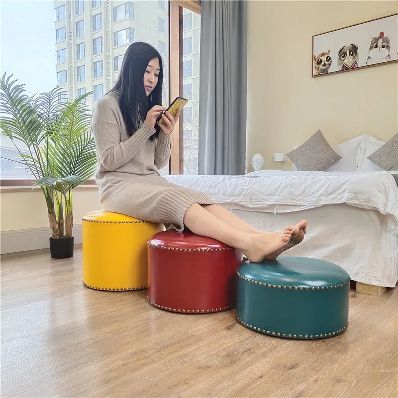 

Creative round futon American seat pier change shoe stool household leather stool wear shoe hit seat stool foot leat