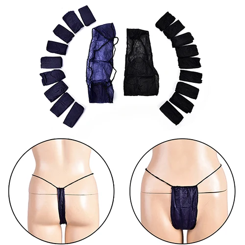 Tanga desechable de viaje, ropa interior con parte trasera en T, ideal para salón, Spa, color azul o negro, 10 unidades por paquete