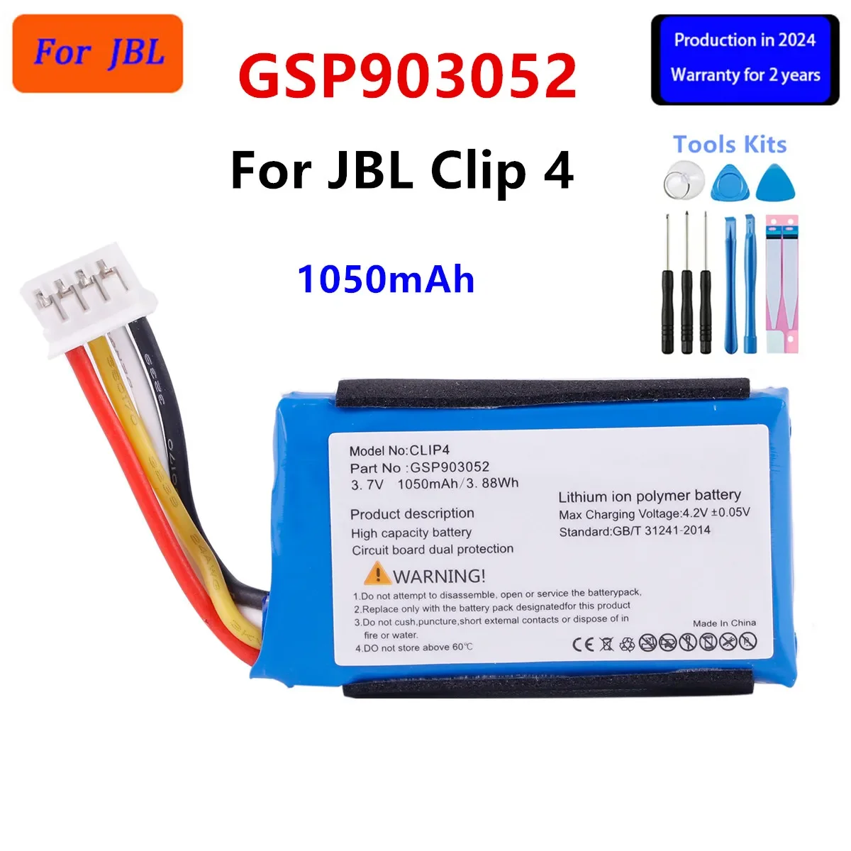 

Brand New Battery GSP903052 1050mAh For JBL Clip4 Clip 4 Player Speaker Replacement Batteries+Tools.