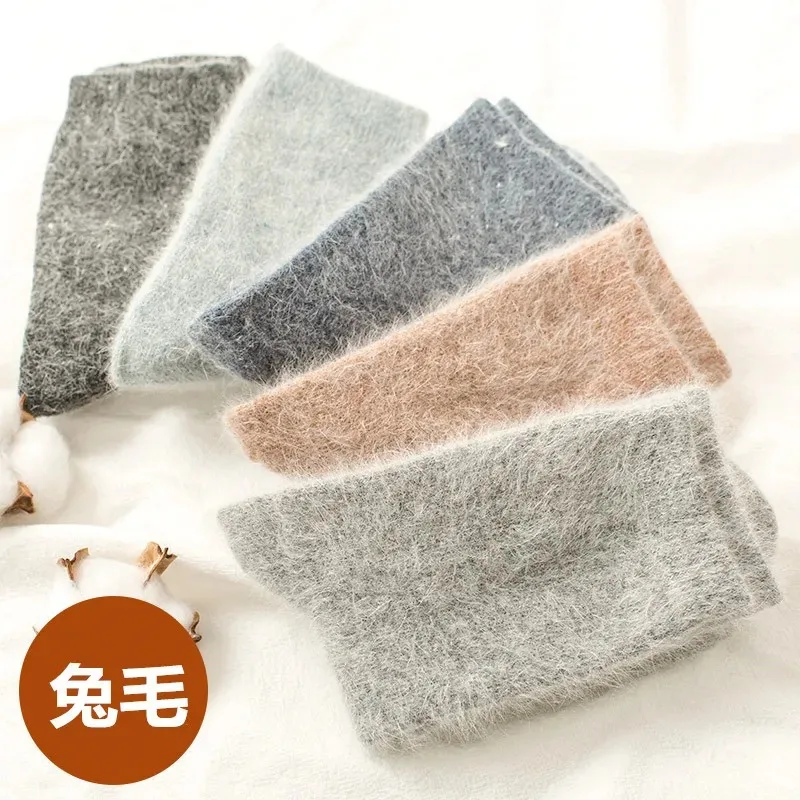 Pure Color Warm Winter Socks Angora Rabbit Hair Female Thickening Wool Socks Cotton Socks Rabbit Wool Socks Winter Calcetines