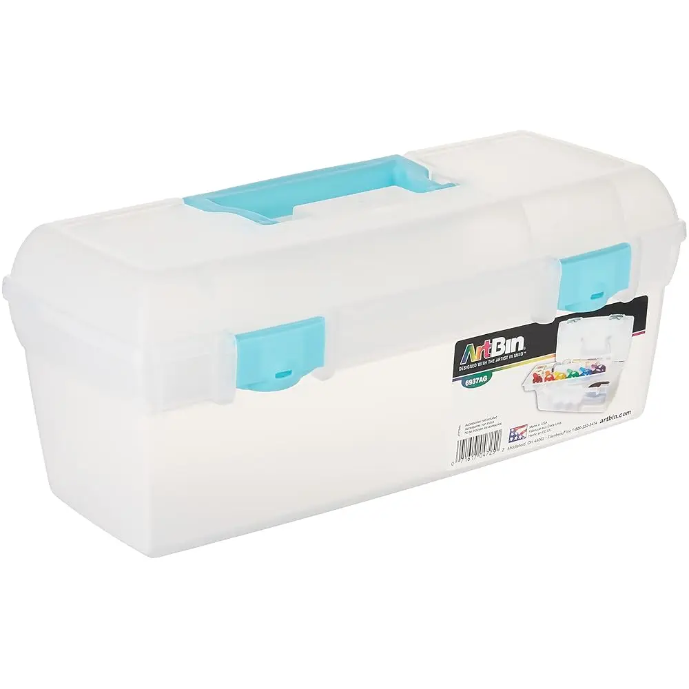 

6937Ag Entials Lift-Out Tray Box, Portable Art & Craft Organizer With Handle And Tray, Clear/Aqua