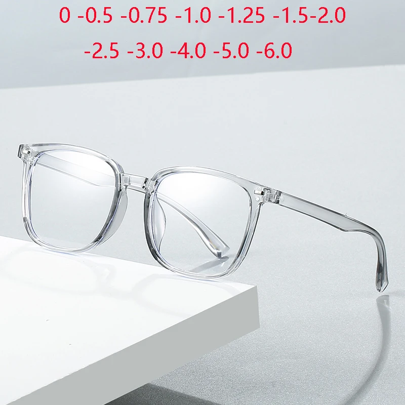 Rivet Frame Square Nearsighted Glasses For Women Men Vintage Anti Blue Rays Student Prescription Spectacles 0 -0.5 -1.0 To -6.0