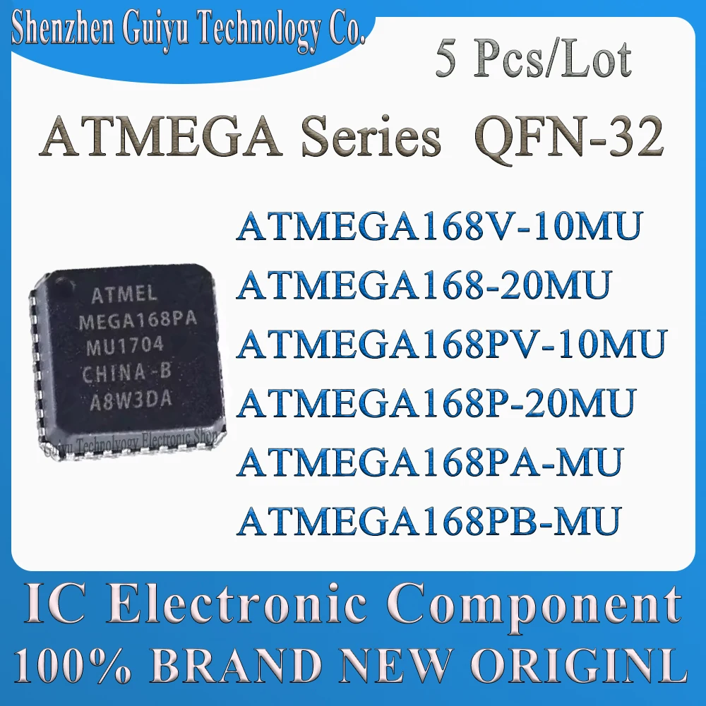 5Pcs/Lot ATMEGA168V-10MU ATMEGA168-20MU ATMEGA168PV-10MU ATMEGA168P-20MU ATMEGA168PA-MU ATMEGA168PB-MU ATMEGA QFN-32 IC MCU Chip