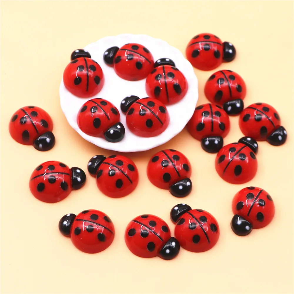 100pcs Kawaii Animal Red Ladybird Resin Flatback Cabochon DIY Decorative Craft Scrapbooking Accessories,15*20mm