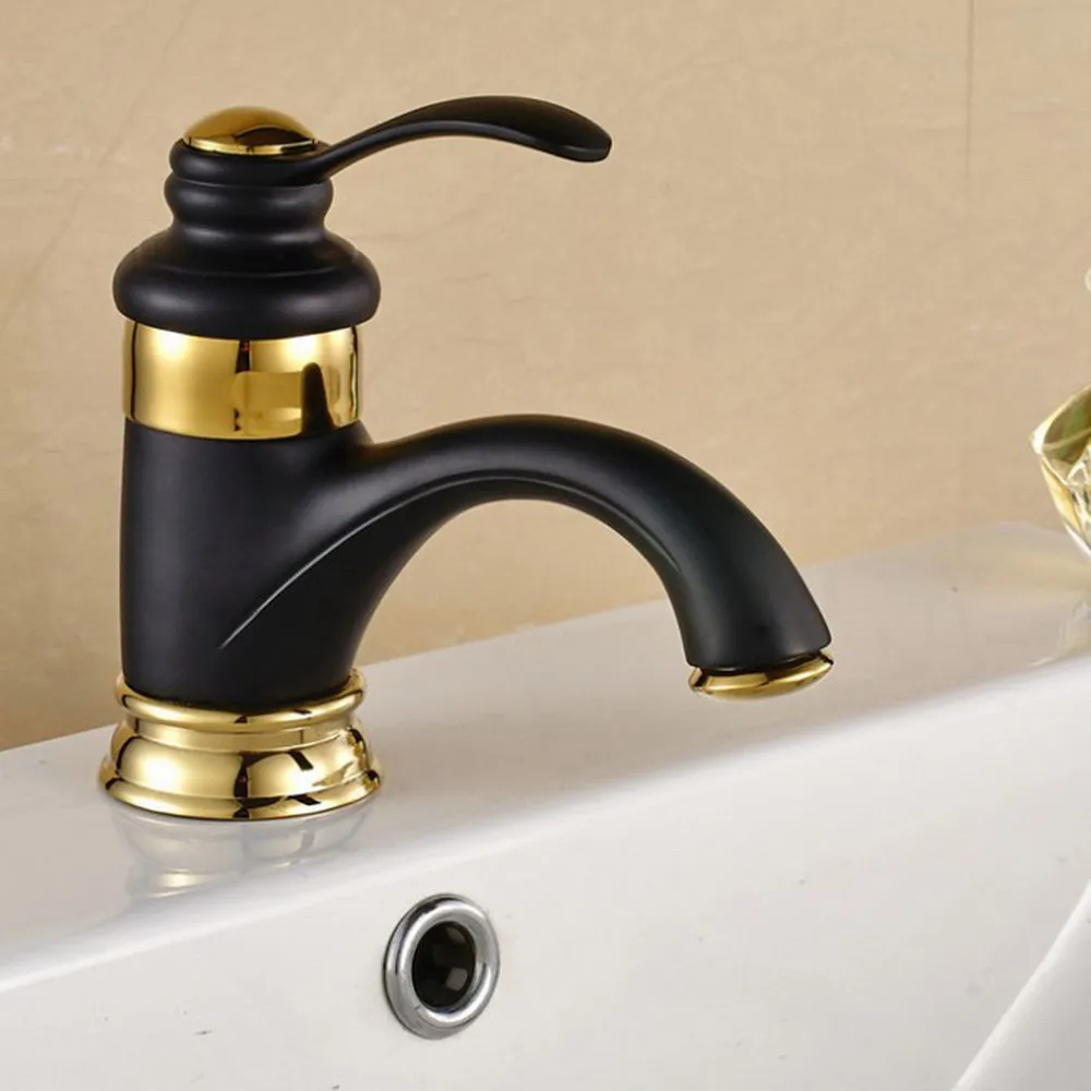 Oil Rubbed Bronze & Gold Brass Single Handle Bathroom Vanity Sink Faucet Basin Faucet Deck Mount Mixer Tap Bnf803